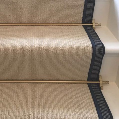 Taped Stair Runner | Bespoke Stair Carpet | Higherground Taped Stair Runner, Stair Runner Rods, Stair Layout, Stairs Covering, Striped Stair Runner, Staircase Landing, Carpet Staircase, Rustic Stairs, Staircase Runner