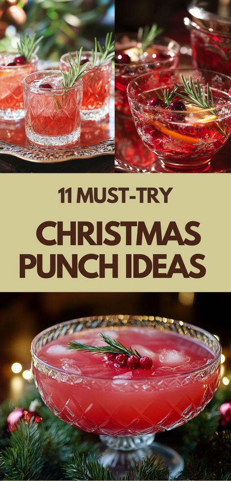 Easy-to-make holiday punch with sparkling citrus and cranberry, garnished with rosemary sprigs and served in decorative glasses for a festive look. Winter Wonderland Punch Recipes, Holiday Punch Cocktail, Prancers Punch, Holiday Cranberry Punch, Holiday Punches Alcoholic, Holiday Punch Bowl Recipes, Cheap Punch For A Crowd, Christmas Punch Bowl Recipes Alcholic, Christmas Brunch Drink Ideas