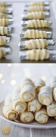 Lady Locks With Puff Pastry, Nut Horns Recipes Cookies, Fancy Cookie Recipes, Horn Cookies, Lady Locks, Cream Horn, Cream Horns, Christmas Cookie Recipe, Chocolate Cookie Recipes