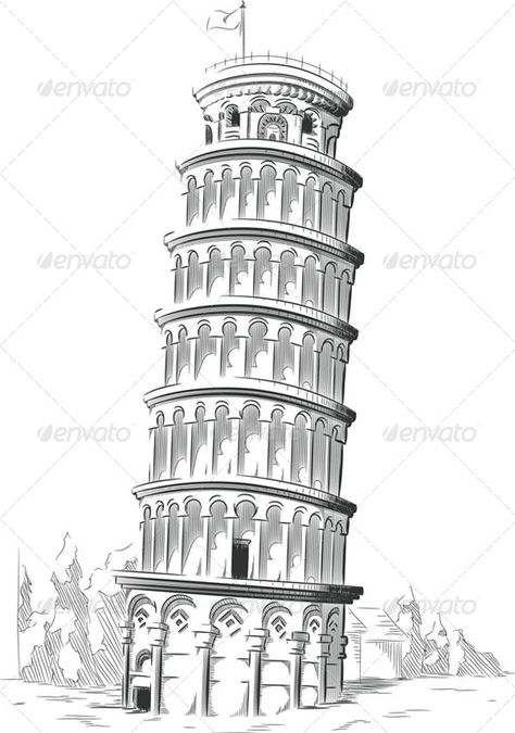 Sketch of Leaning Tower of Pisa  #graphicriver Italy Sketches, Easy Pencil Drawings, Pisa Tower, The Leaning Tower Of Pisa, Arch Architecture, Architecture Presentation Board, Tower Of Pisa, Pisa Italy, Italian Architecture