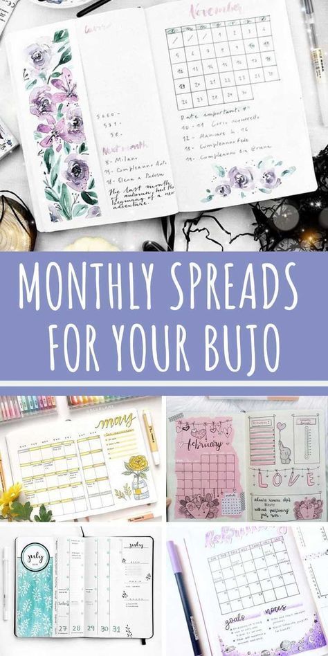 Monthly spread ideas for your bullet journal Monthly Bullet Journal Ideas, Bullet Journal Monthly Spread Ideas, Monthly Spread Ideas, Bujo Monthly Spread, Monthly Bullet Journal, How To Bullet Journal, Bullet Journal Monthly, Digital Bullet Journal, Bullet Journal Monthly Spread