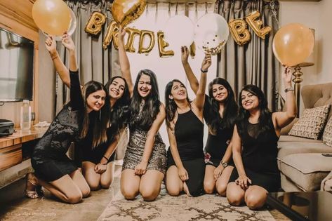 15+ Fun and Unique Bachelorette Party Ideas For Indian Bride-To-Be Decoration For Bachelorette Party, Bride To Be Ideas Bachelorette, Bride To Be Photos, Bachelorette Poses Ideas, Brides To Be Party Ideas, Bridal Party Decorations Ideas, Bride To Be Dress Ideas For Friends, Bride To Be Dresses Bachelorette Parties, Bachelorette Party Poses