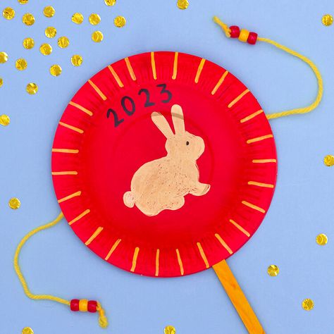 Chinese Rabbit Craft, Chinese New Year Crafts For Kids Rabbit, Chinese New Year Rabbit Craft, Year Of The Rabbit Art, Rabbit Bookmark, Chinese New Year Kids, Chinese New Year Rabbit, News Years Crafts For Kids, Drum Craft