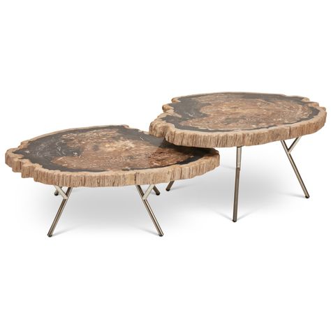 Lastra Coffee Table - Natural Dark (Set of 2) | Urbia Imports Coffee Table Set Of 2, Wood Nesting Tables, Geometric Coffee Table, Tall End Tables, Stainless Steel Lighting, Large Coffee Tables, Coffee Table Set, Nesting Coffee Tables, Natural Edge