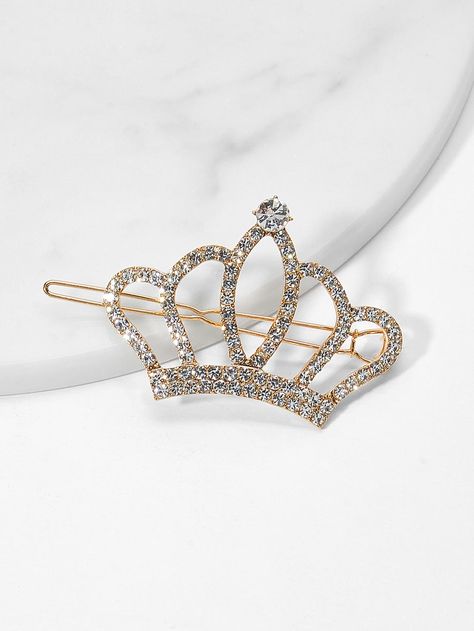 Crown Design Rhinestone Hair Clip -SHEIN(SHEINSIDE) Princess Hairstyles, Crown Hair Clip, Hair Accessories Crown, Rhinestone Hair Clip, Medium Long Hair, Mermaid Makeup, Design Accessories, Rhinestone Hair, Crown Design