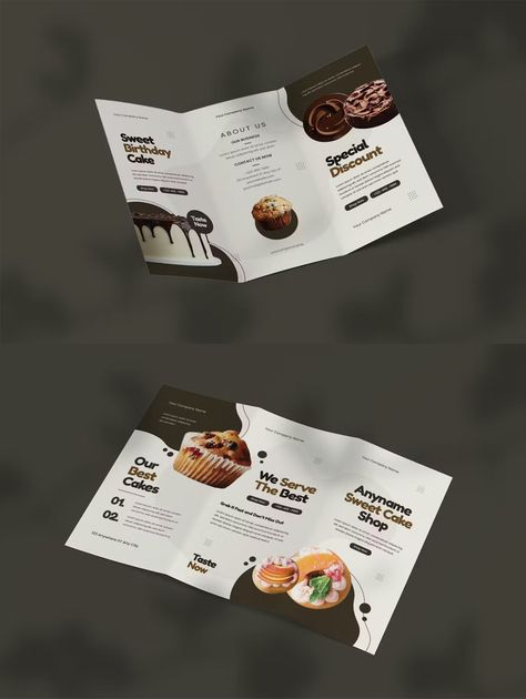 Photoshop Brochure Design, Cake Brochure Design, Cake Menu Design Ideas, Bakery Brochure, Cake Brochure, Photoshop Poster Tutorial, Trifold Board, Poster Tutorial, Brochures Design