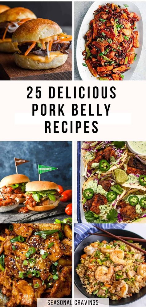 These pork belly recipes are so incredibly delicious, they're definitely going to end up on your favorites list! They're tender yet crispy, and so good! Simple Pork Belly Recipe, Pork Belly Slices Recipes Ovens, Costco Pork Belly Recipes, Pork Belly Dinner Recipes, Pork Belly Leftover Recipes, Quick Pork Belly Recipes, Pork Stomach Recipes, Recipes Using Pork Belly, What To Do With Pork Belly