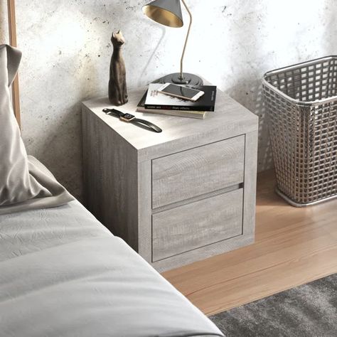 Betsy-Mae 20.3'' Tall 2 - Drawer Nightstand Apt Aesthetic, Dusty Gray, Bedroom Arrangement, Nightstand Wood, Bedside Essentials, Wood Bedside Table, Square Side Table, 2 Drawer Nightstand, A Notebook