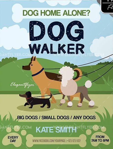 Dog Walker – Free Flyer PSD Template Dog Walker Flyer Ideas, Dog Walking Poster Ideas, Dog Walking Business Flyers, Dog Walking Flyer Ideas, Dog Walking Poster, Dog Walker Flyer, Dog Walking Flyer, Dog Walking Services, Dog Walking Business