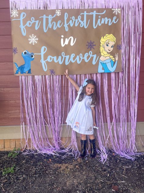 Frozen Inspired Painted Banner, Custom Hand Painted Party Sign - Etsy Frozen 6th Birthday Party, Elsa Anna Birthday Party, 4th Birthday Frozen Theme, Frozen Winter Wonderland Party, Frozen Birthday Party Ideas Decorations, Summer Frozen Birthday Party, For The First Time In Four Ever Party, Disney 4th Birthday, Frozen 4th Birthday Party Ideas