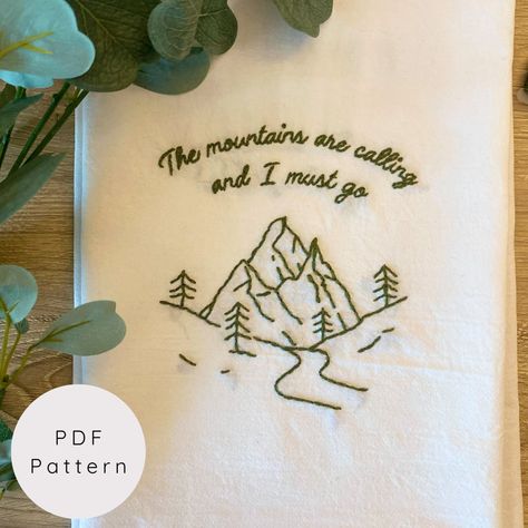 Mountain Scene Embroidery, Mountain Hand Embroidery, Hiking Embroidery, Montana Embroidery, Mountain Embroidery Pattern, Ski Embroidery, Embroidered Mountains, Mountains Embroidery, Nature Embroidery Designs