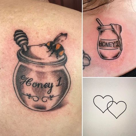 Small Honey Pot Tattoo, Winnie The Pooh Honey Pot Tattoo, Honey Bottle Tattoo, Pot Of Honey Tattoo, Honey Jar Tattoo Ideas, Honeypot Tattoo, Honey Jar Tattoo, Honey Pot Tattoo, Pot Tattoo