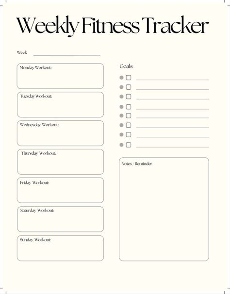 Weekly Fitness Tracker: Black and White questionnairesforplanners #weeklymealplannerideas #aestheticplanner #gratitudeplanner Weekly Fitness Tracker, Free Printable Weekly Planner Template, Pelvic Exercises, Prolapsed Uterus, Free Weekly Planner Templates, Gym Planner, Uterine Prolapse, Exercise Tracker, Goals Tracker