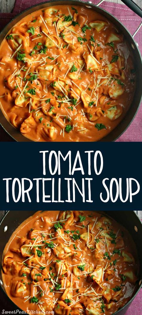 Tortellini Soup Crockpot, Crock Pot Tortellini, Creamy Tomato Soup Recipe, Easy Healthy Soup, Tomato Tortellini, Rigatoni Recipes, Slow Cooker Potato Soup, Recipe Tomato, Tomato Tortellini Soup