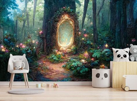 Lotus Wallpaper, Kindergarten Wallpaper, Forest Gift, Forest Watercolor, Large Wall Decals, Forest Mural, Fairy Forest, Kids Room Wall Decor, Kids Room Wallpaper