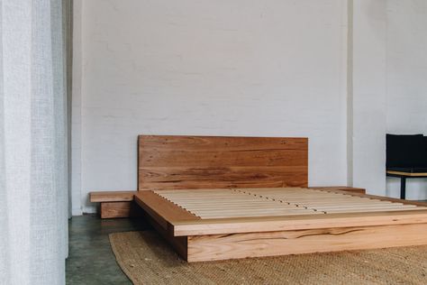 Ledge Bed — Al + Imo | Custom Timber Furniture & DIY Australia Low Bed Frame Diy, Live Edge Headboard, Timber Bed Frames, Low Profile Bed Frame, Low Platform Bed, Low Bed Frame, Timber Beds, Low Profile Bed, Low Bed