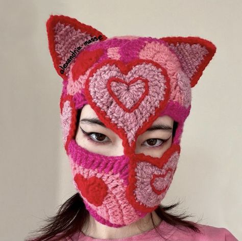 Cat Balaclava, January 7th, Knitted Balaclava, Cat Beanie, Love Cat, Diy Crochet Projects, Black Crochet, Crochet Beanie, Textile Artists