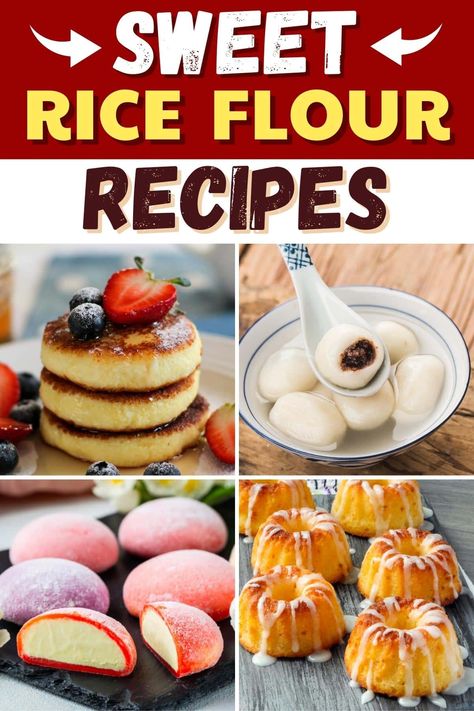 Switch up regular flour for these sweet rice flour recipes! From mochi cake to muffins to waffles, you'll love these treats. Sweet White Rice Flour Recipes, Sweet Rice Flour Recipes Desserts, Sweet Rice Cake Recipes, Rice Flour Desserts, Sweet Rice Flour Recipes, White Rice Flour Recipes, Recipes With Rice Flour, Rice Flour Muffins, International Meals