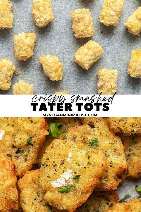 These crispy smashed tater tots are an easy appetizer, a fun side dish, or a snack. Using just 6 ingredients we take humble tater tots and turn them into an addicting dish. Give your standard tater tots a shake-up with this trending TikTok sensation. Crispy on the outside, but with a soft potato inside, these flavorful bites are the perfect twist. Whether you're prepping for a big gathering, making a family meal, or simply enjoying a solo dinner, these crispy tater tots tick all the boxes. Seasoning For Tater Tots, Crispy Tater Tots In Oven, Garlic Tater Tots, Smashed Tater Tots, Tater Tot Appetizers, Tot Recipes, Potato Appetizer, Potato Tots, Potato Appetizers