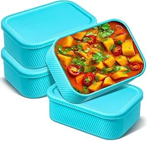 Nuogo 4 Pcs 6 Cup Silicone Freezer Trays with Lid Soup Freezer Containers Reusable Freezer Silicone Molds Rectangle Freezing Containers Freezing Ice Trays for Soups Sauces Stews Curries, Lake Blue Silicone Molds Recipes, Freezing Soup, Freezing Food, Silicone Ice Trays, Freezer Organization, Freezer Containers, Food Mold, Ice Trays, Homemade Meals