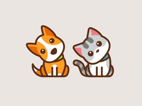 Confused Dog & Cat by Alfrey Davilla | vaneltia on Dribbble Cute Dog Design, Cute Cat And Dog Together, Dog Cute Drawing, Dog And Cat Art, Cute Dog And Cat Drawing, Dog And Cat Drawing, Cats And Dogs, Cat And Dog, Dog And Cat