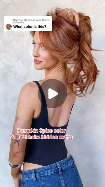 Chrissy Ellingson Rasmussen on Instagram: "The gorgeous @julia.hatchh 💫🧡🍑🍊 wearing @habithairx pumpkin spice 22 inch hidden extensions! Also available in clip ins! Get @julia.hatchh’s EXACT hair color formula on our @habiteducation app! Link in bio & stories!" Pumpkin Spice Hair Color Formula, Pumpkin Spice Hair Color, Pumpkin Spice Hair, Hair Color Formulas, February 10, Relaxed Hair, Fashion App, Clip Ins, Pumpkin Spice