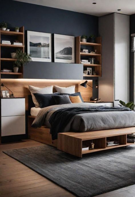 Contemporary Minimalist Bedroom, Small Modern Bedroom, Male Bedroom Ideas, Bedroom Design Styles, Sophisticated Bedroom, Teen Bedroom Designs, Minimalist Bedroom Design, Mens Bedroom, Aesthetic Minimalist