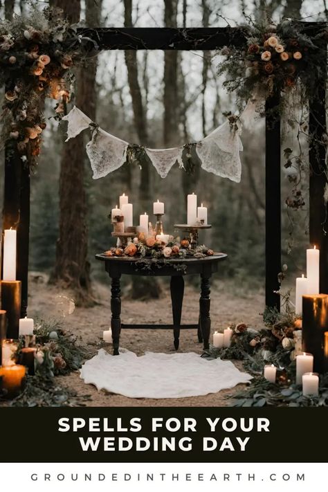 Spells For Your Wedding Day - Grounded In The Earth Witchy Wedding Spells, Witchy Wedding Rituals, Hand Wrapping Ceremony, Witchy Wedding Altar, Witchy Wedding Arch, Pagan Wedding Ideas Decor, Pagan Wedding Altar, Witch Wedding Traditions, Norse Pagan Wedding Ideas