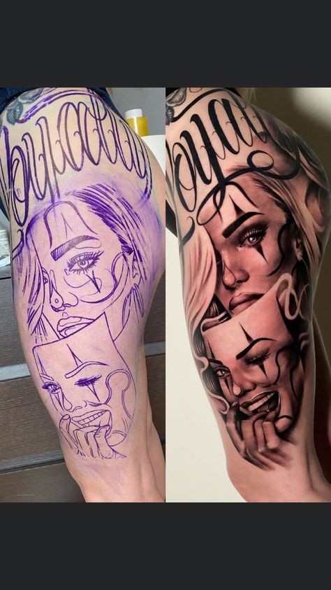 Cute Thigh Tattoos, Chicanas Tattoo, Half Sleeve Tattoos Forearm, Chicano Tattoos Sleeve, Catrina Tattoo, Cherub Tattoo, Mystical Tattoos, Full Leg Tattoos, Gangsta Tattoos