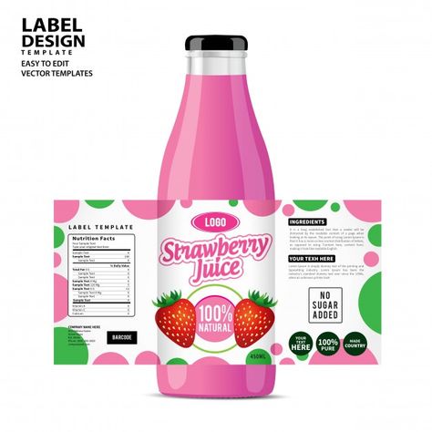 Label Produk, Milk Packaging, Packaging Template Design, Nutrition Facts Label, Bottle Design Packaging, Juice Packaging, Bottle Label Design, Ingredient Labels, Drink Labels