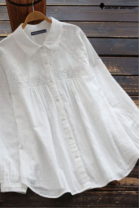 Lace Stitching Loose Long-sleeved Blouse | Long sleeve blouse, Blouses for women, Clothes Neo Grunge, Cotton Tops Designs, Stylish Short Dresses, Grunge Look, Stylish Dress Book, Blouse Online, Mode Vintage, Long Blouse, Mode Style