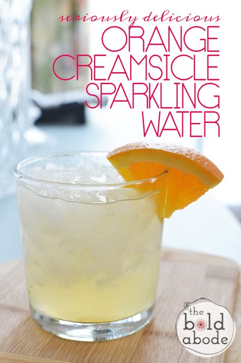 Seriously delicious Orange Creamsicle Sparkling Water... My new favorite! Orange Creamsicle, Sparkling Water, Water Recipes, Flavored Water, Orange Recipes, Kefir, Smoothie Drinks, Kombucha, Fruit Smoothies