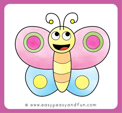 How to Draw a Butterfly Step by Step for Kids + Printable - Easy Peasy and Fun Drawing For Lkg, Easy Cute Butterfly Drawings, Cute Buterfluffy Drawing, Butterfly Drawing For Kids Easy, Easy Kid Drawings, Butterfly Drawing Cartoon, Butterfly Drawing For Kids, How To Draw A Butterfly, Kid Colouring