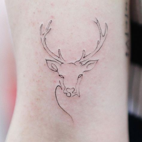 Doe Tattoo Simple, Feminine Deer Tattoo, Deer Antlers Tattoo, Simple Deer Tattoo, Deer Tattoos For Women, Deer Antler Tattoo, Buck Tattoo, Antler Tattoo, Doe Tattoo