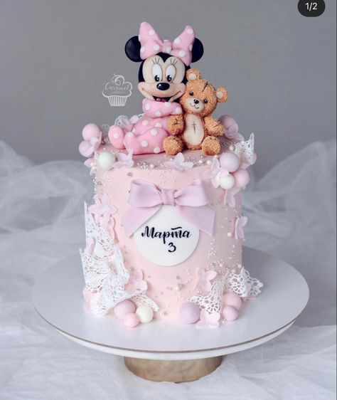 Alcohol Birthday Cake, Teddy Cakes, 1st Bday Cake, 2nd Birthday Party For Girl, Minnie Mouse Birthday Cakes, Disney Birthday Cakes, Minnie Cake, 3rd Birthday Cakes