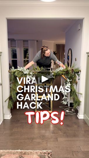 1.2K views · 15 reactions | I tried the viral shower curtain rod garland hack and learned a few things… I hope these tips help! 1 - Make the tension in the rod TIGHT or it 100% will fall. 2 - If using lights, definitely use more than you think you’ll need, and start with the center of your strand and work your way to the ends. 3 - MY MOST IMPORTANT TIP! Use pliable garland! My main garland was too rigid and stiff. It didn’t want to stay where I put it which made things mega difficult and it was HEAVY. 4 - Fluff fluff fluff. I promise it makes all the difference! | Project Shaunna | Project Shaunna · Original audio Tension Rod Halloween Garland, Shower Curtain Garland Hack, Viral Tension Rod Garland, Christmas Decor Curtain Rod, Hanging Garland With Shower Rod, Shower Curtain Rod Ideas Hacks, Christmas Curtain Rod Decor, Hang Garland With Shower Rod, Shower Curtain Garland Christmas