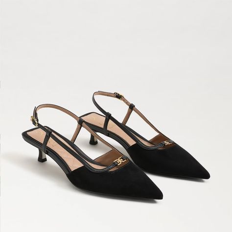 Sam Edelman Toni Slingback Kitten Heel | Women's Heels Black Heels, Charles And Keith Shoes, Black Kitten Heels, Kitten Heel Pumps, Women's Heels, Suede Fabric, Slingback Pump, Kitten Heel, Womens Heels