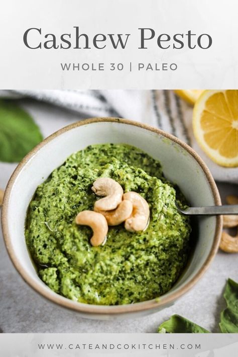 Arbonne Meals, Cashew Pesto Recipe, Whole30 Pesto, Recipes Pesto, Paleo Baking Recipes, Cashew Pesto, Gut Diet, Paleo Condiments, Dairy Free Pesto