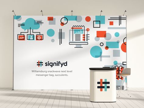 Booth Design for Signifyd simple identity font flat icons logo branding booth design booth Tradeshow Booth Backdrop, Booth Design Exhibition, Tradeshow Banner Design, Event Booth Design, Tradeshow Banner, Trade Show Design, Booth Backdrops, Event Booth, Banner Design Inspiration