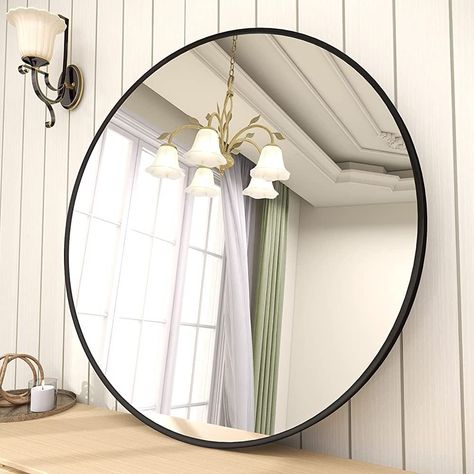 BEAUTYPEAK 18 Inch Round Mirror, Black Metal Frame Circle Mirror, Wall Mirror for Entryway, Bathr... | Amazon (US) Circle Mirror Wall, Gold Circle Mirror, Vanity Living Room, Mirror For Entryway, Entrance Mirror, Black Round Mirror, Functional Wall Art, Frame Circle, Large Round Mirror