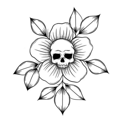 Skull And Daisy Tattoo, Skull With Flowers Drawing, Ny Tattoo, Sugar Skull Art Drawing, Skull Tattoo Flowers, Abstract Tattoo Ideas, Wrist Tattoo Designs, Beginner Tattoos, Cool Tattoo Drawings