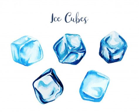 Painting Ice Cubes, How To Draw Ice Cubes, How To Draw Ice, Ice Cubes Drawing, Ice Sketch, Ice Cube Drawing, Ice Watercolor, Alcohol Illustration, Ice Cube Painting