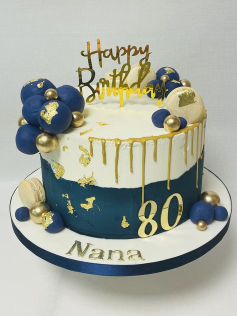 Navy blue & gold fault line buttercream 80th birthday cake Mens 80th Birthday Cake, 80 Birthday Cake Men, Navy Blue Birthday Cake, Navy Blue And Gold Cake, 80th Birthday Cake For Men, 80th Bday Cake, Gold Anniversary Cake, Royal Blue Wedding Cake, Royal Blue Wedding Cakes