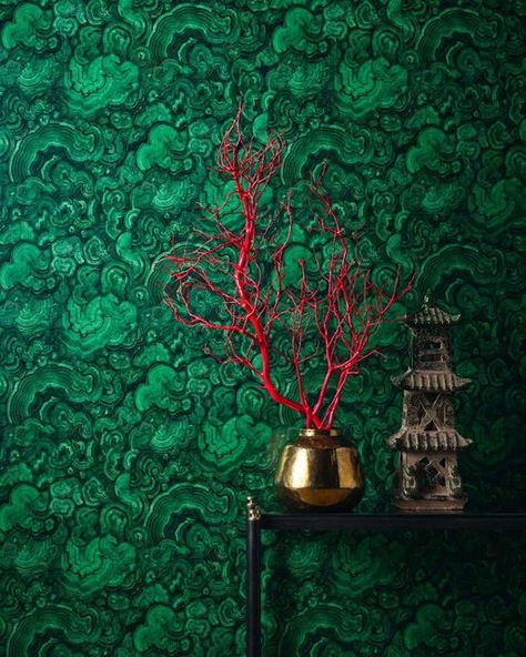 Weird Interior, Malachite Pattern, Malachite Wallpaper, Jim Thompson Fabric, Nautical Wallpaper, Jim Thompson, Wallpaper Interior, Rug Buying Guide, How To Hang Wallpaper