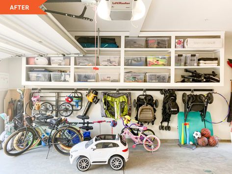 Garage Storage Stroller, Garage Ride On Toy Storage, Garage Storage And Playroom, Garage Sporting Goods Storage, Garage Bike And Stroller Storage, Outdoor Toy Organization For Kids, Luggage Storage Ideas Garage, Garage Storage For Bikes, Toy Storage For Garage