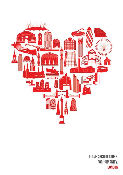 London Love - Architecture for humanity logo by Cameo Musgrave Architecture Day Poster, World Architecture Day, Architect Day, Architecture Day, World Architecture, Famous Architecture, Graphic Design Collection, London Architecture, Purim