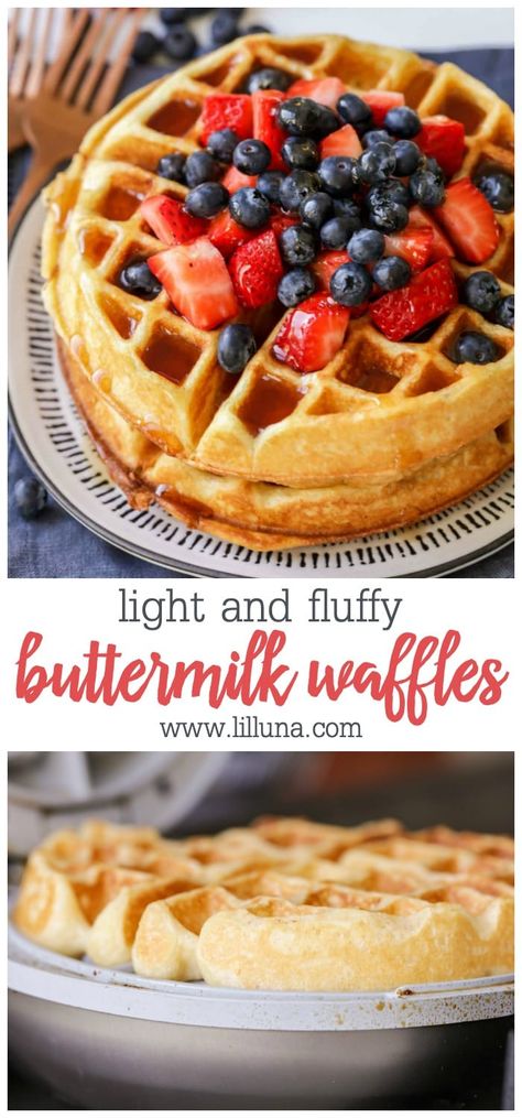 Waffles Homemade, Buttermilk Waffle, Buttermilk Waffles Recipe, Buttermilk Waffles, Fluffy Waffles, Favorite Breakfast Recipes, Amazing Breakfast, Homemade Waffles, Homemade Buttermilk