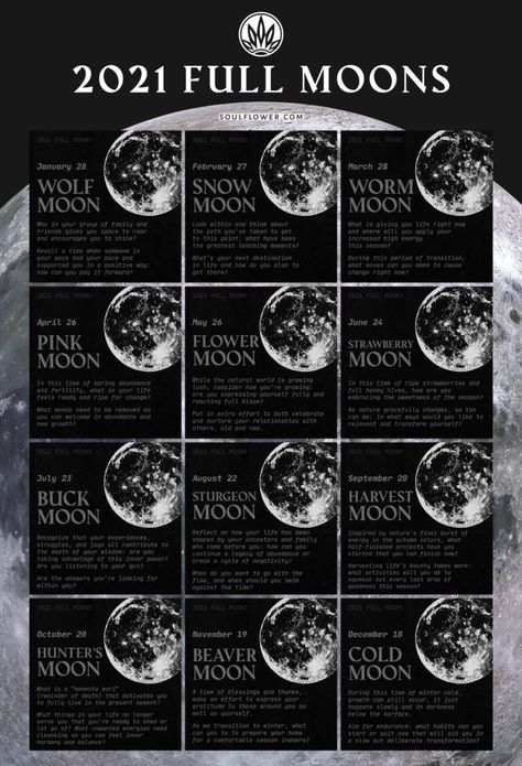 2021 Full Moon Calendar - Full Moon Prompts Full Moon Calendar, Full Buck Moon, Sturgeon Moon, Cold Moon, Moon Spells, Moon Journal, New Moon Rituals, Flower Moon, Full Moon Ritual