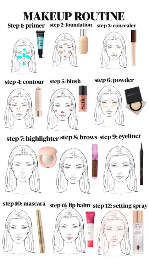 Korean Easy Makeup, No Makeup Makeup Routine, Makeup Steps In Order, Easy School Makeup, Make Up Styles, Skincare Time, Makeup Routine Guide, Makeup Basics, Makeup Layout