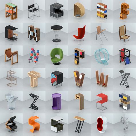 Type Made From Objects, Letter Furniture Design, Alphabet Furniture Design, Product Typography Design, Transformation Typography, 36 Days Of Type 3d, 36 Days Of Type Alphabet, Typography Objects, Type Alphabet